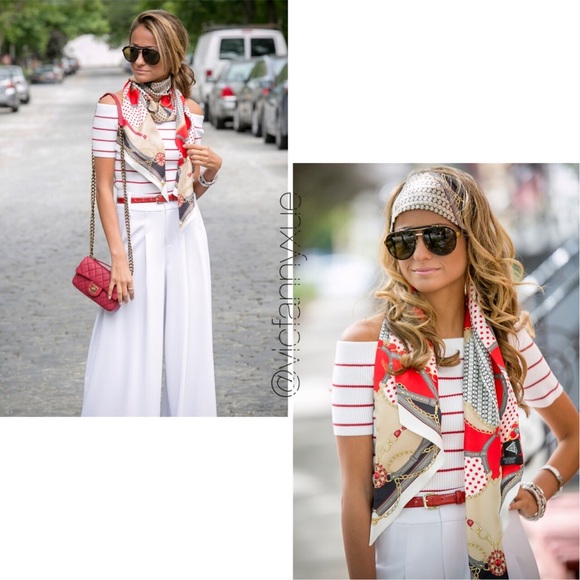 club Monaco white and red striped off shoulder sweater knit top xs - Picture 3 of 7